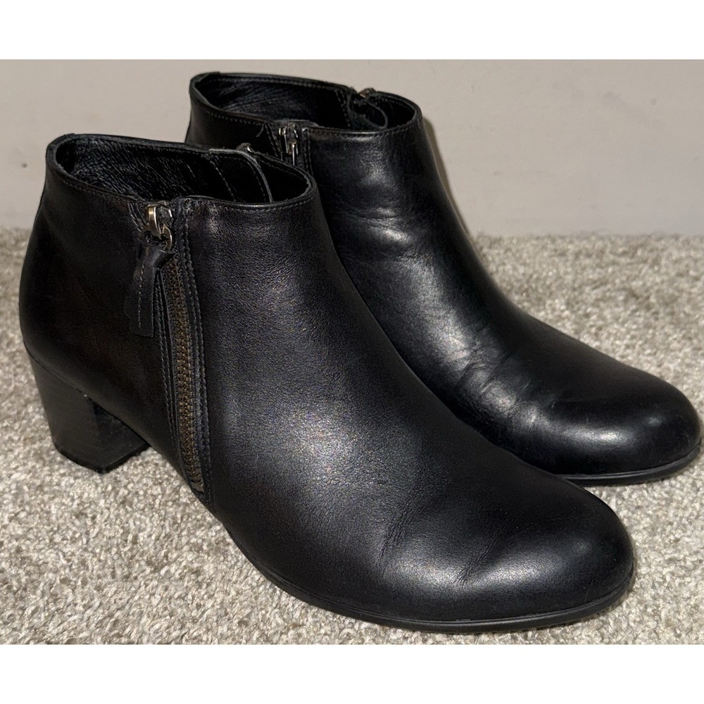 ECCO Shape M‎ 35 Black Leather Double Zippers Ankle Boots Shoes US 7.5 EUR 38